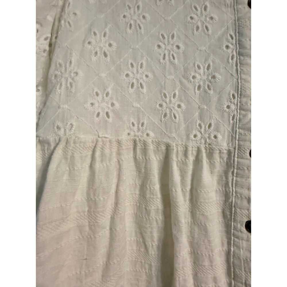 Umgee Eyelet Babydoll Top M White Puff Sleeve Button Front Boho Festival Airy - Picture 4 of 7